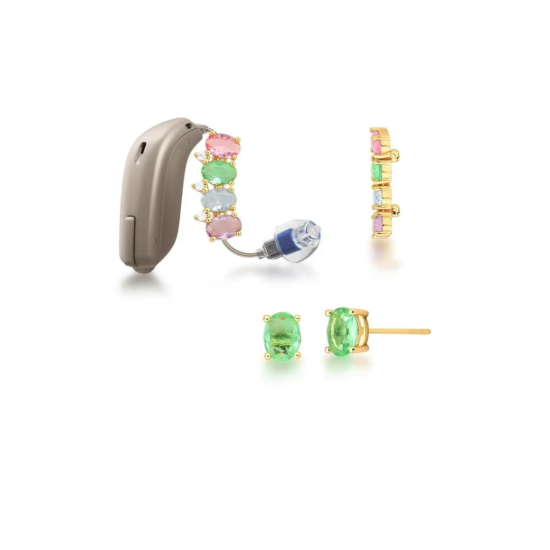 Crystal Heart Earrings with Hearing Aid Piercing Charm – Rhodium Plated