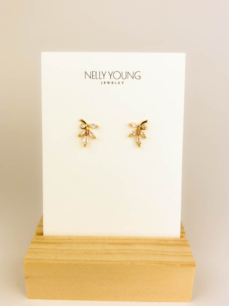 18K gold-plated leaf earrings with zircon stones for elegant everyday wear