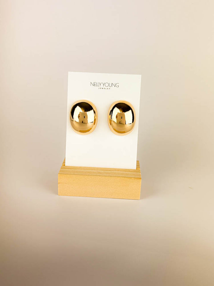 18K gold white rhodium button earrings with polished shine for gift giving