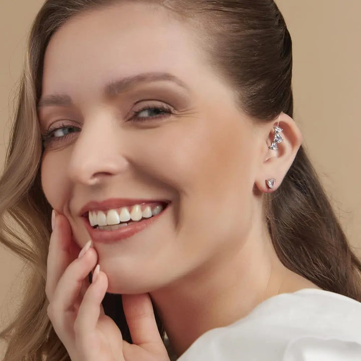 Crystal Heart Earrings with Hearing Aid Piercing Charm – Rhodium Plated