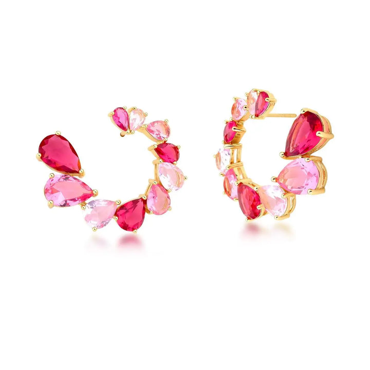 Pink Crystal Hoop Earrings – 18k Gold Plated