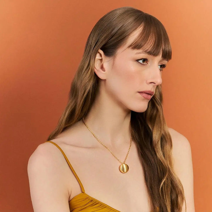 Textured Oval Pendant Long Necklace