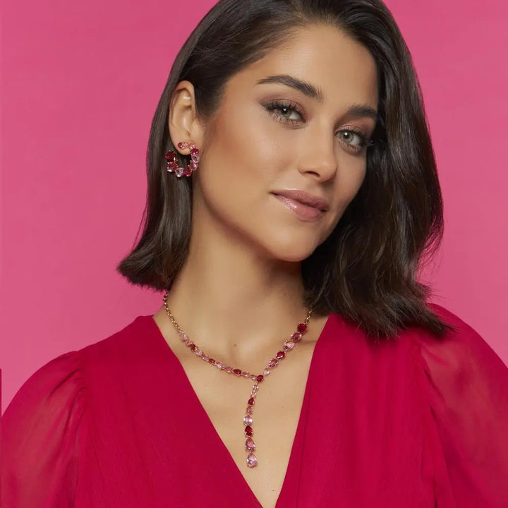 Pink Crystal Hoop Earrings – 18k Gold Plated
