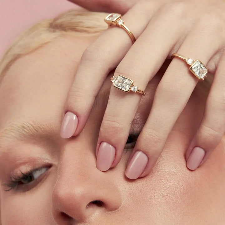 Gold Ring with Round and Rectangular Crystals