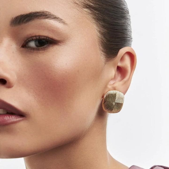 Textured Square Gold Statement Earrings