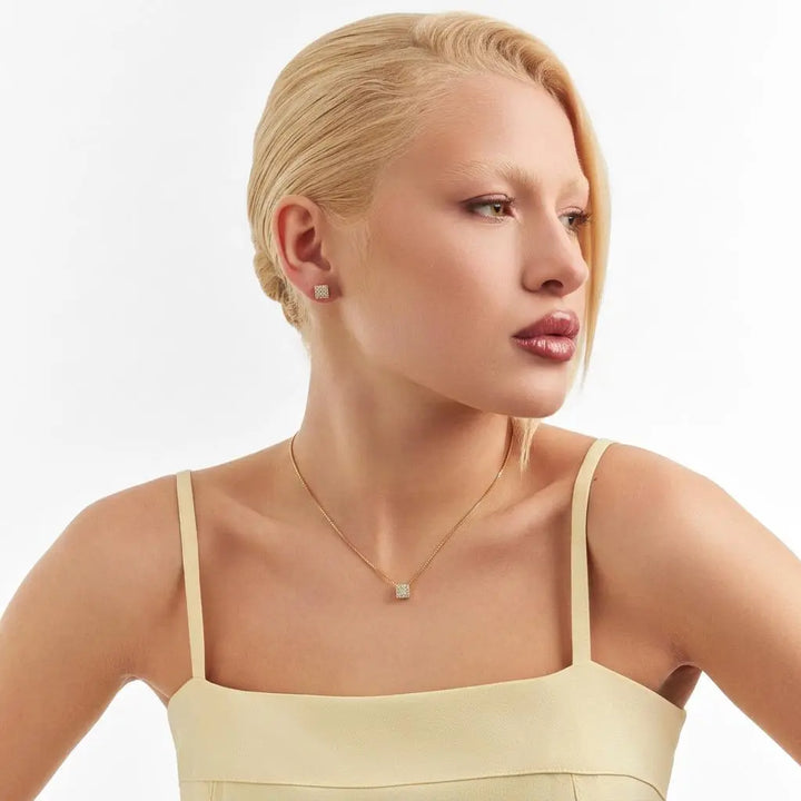 Square Crystal Necklace and Earring Set