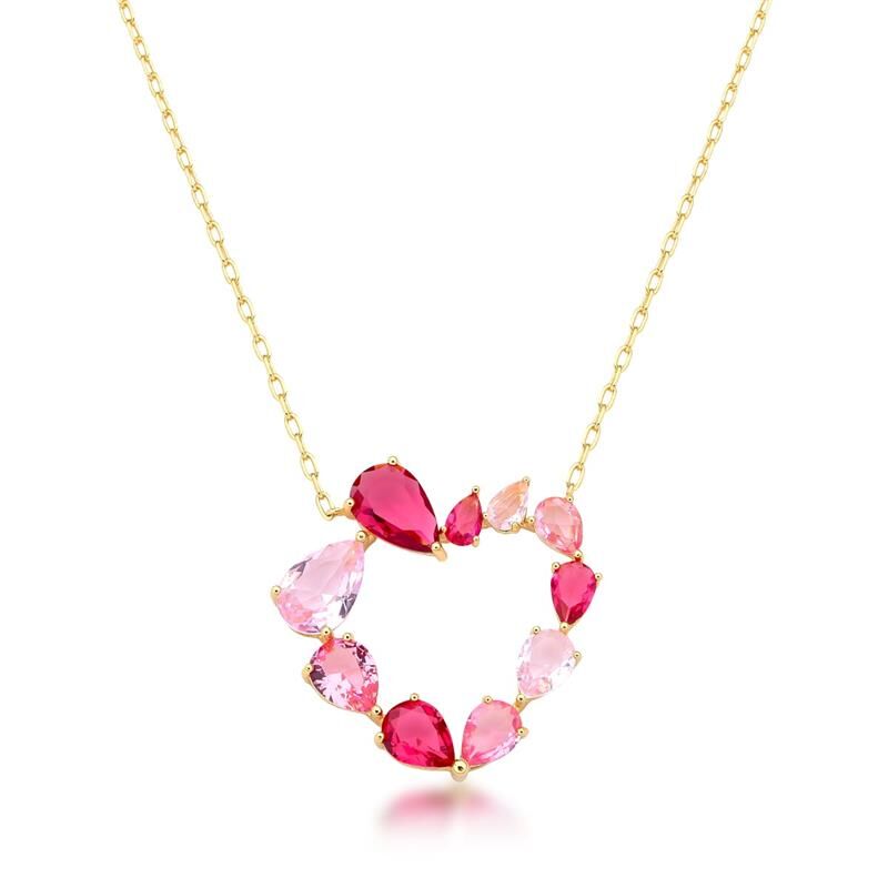 Heart Necklace with Pink Crystals – 18k Gold Plated