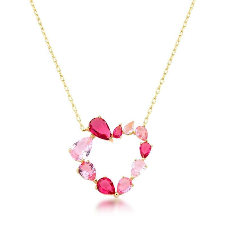 Heart Necklace with Pink Crystals – 18k Gold Plated