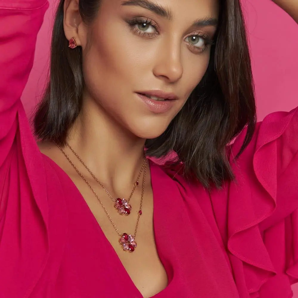 Pink Crystal Flower Necklace – 18k Gold Plated