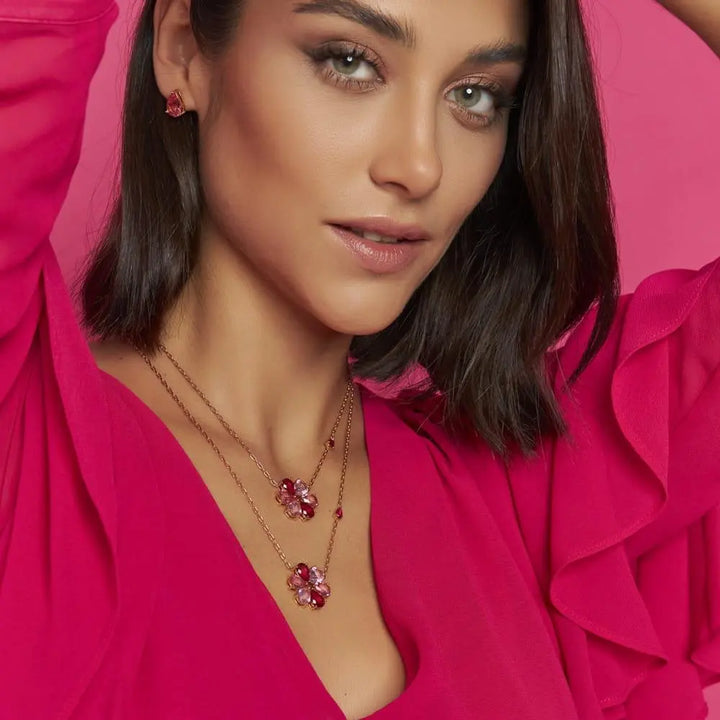 Pink Crystal Flower Necklace – 18k Gold Plated