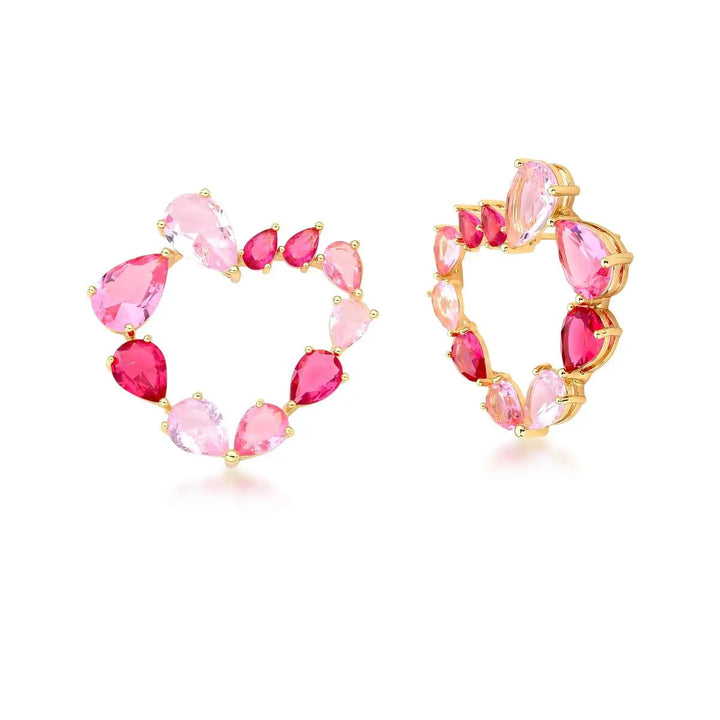 Heart Hoop Earrings with Pink Crystals – 18k Gold Plated
