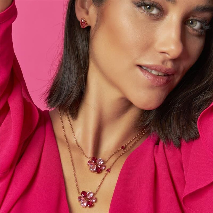 Pink Crystal Flower Necklace – 18k Gold Plated