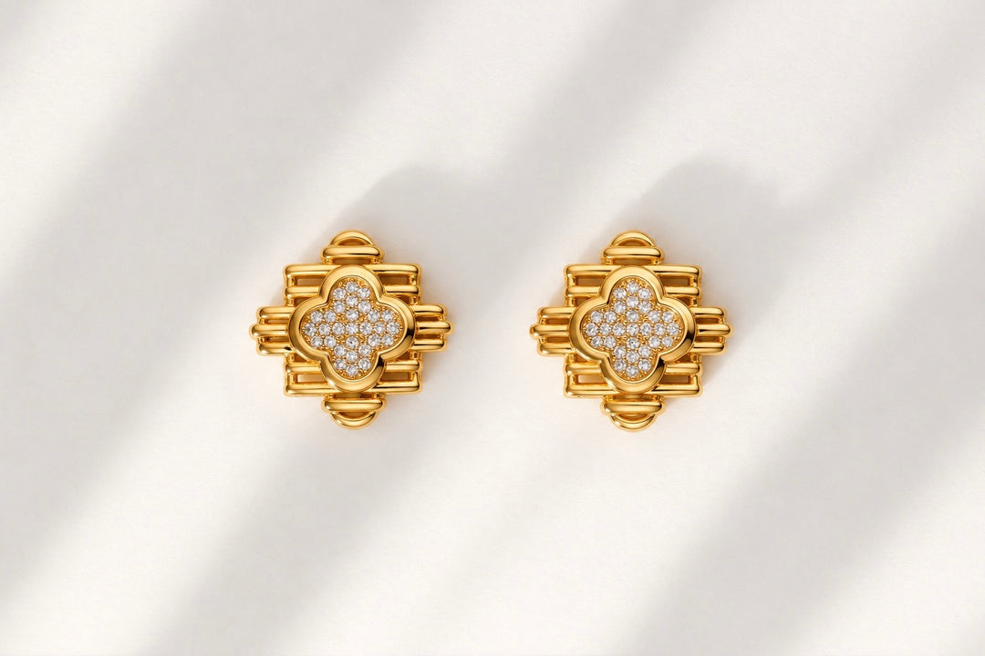 Clover Zircon  Stud Earrings