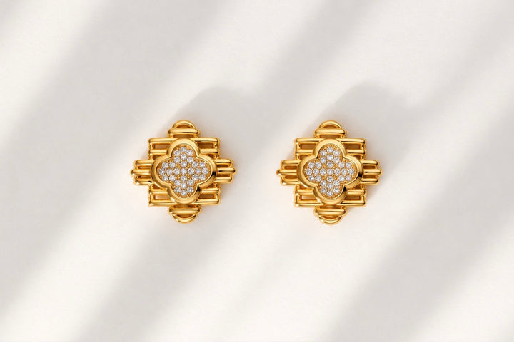 Clover Zircon  Stud Earrings