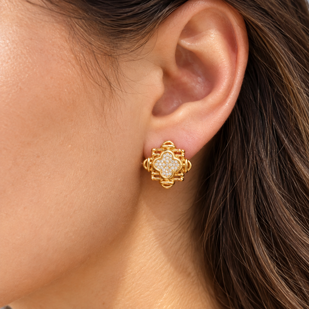 Clover Zircon  Stud Earrings