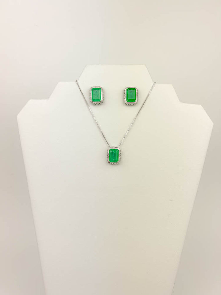 RECTANGLE  EMERALD GREEN FUSION + ZIRCON SET