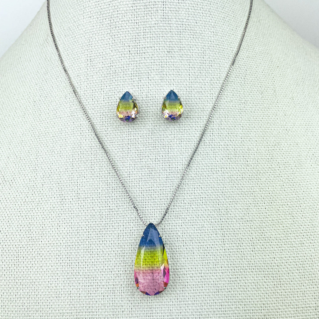 RAINBOW WATER DROP NECKLACE SET