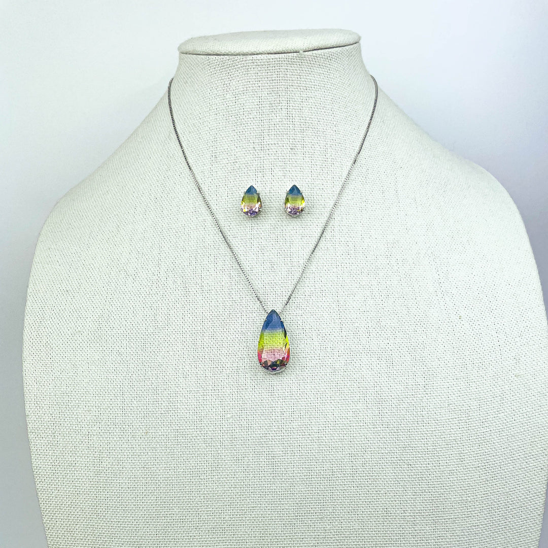 RAINBOW WATER DROP NECKLACE SET