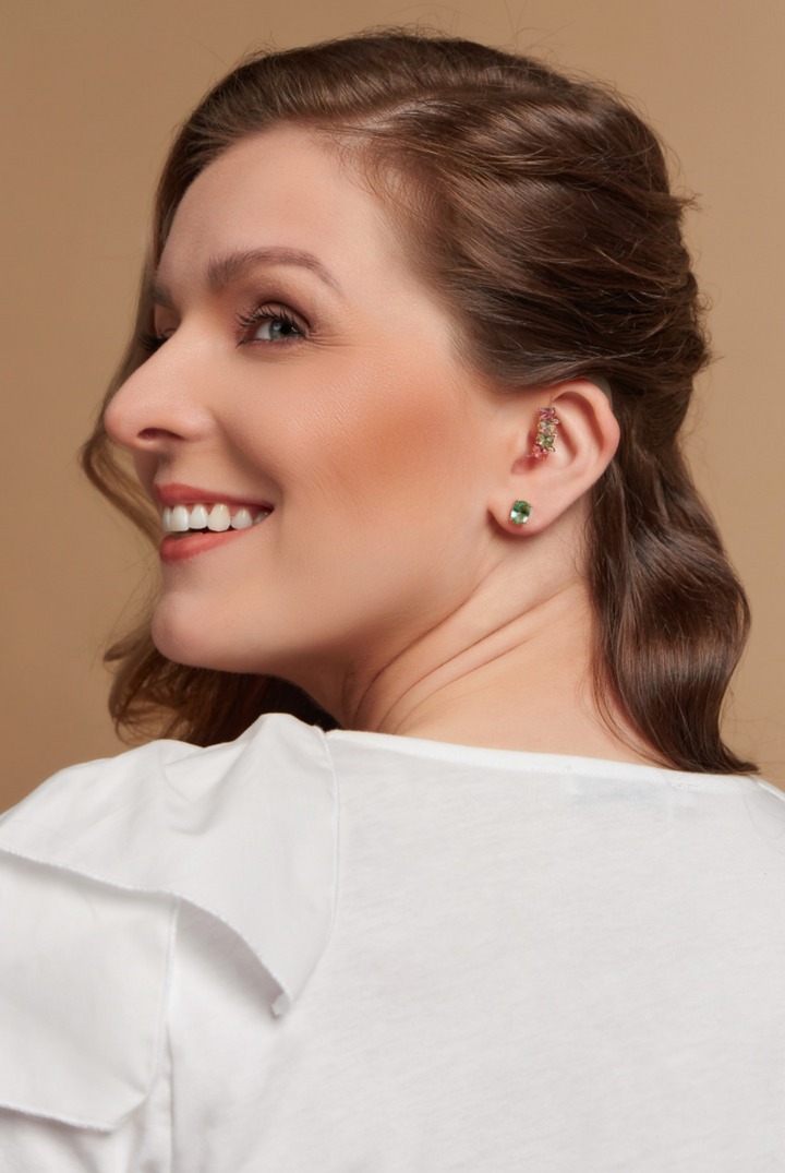 Crystal Heart Earrings with Hearing Aid Piercing Charm – Rhodium Plated