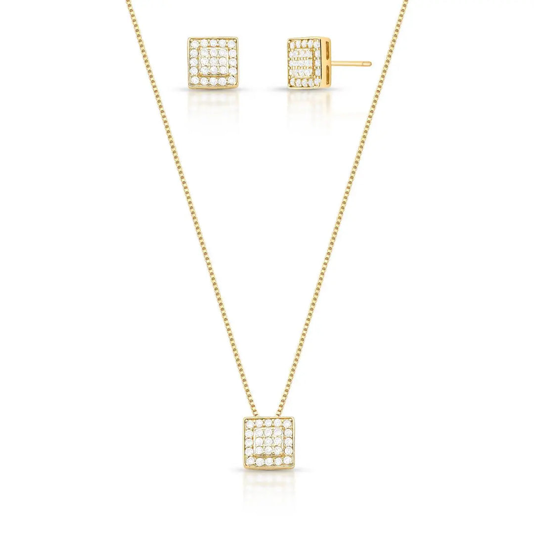 Square Crystal Necklace and Earring Set