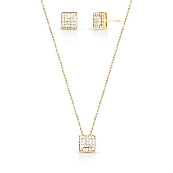 Square Crystal Necklace and Earring Set