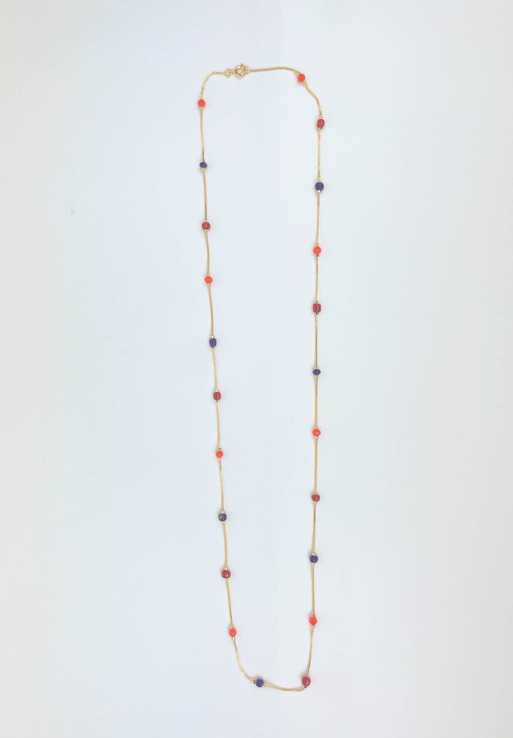 Colorful beads necklace with multicolor beads on mannequin, 18k gold-plated design