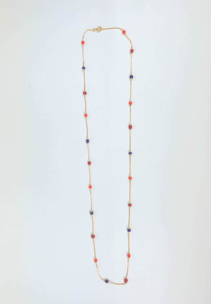 Colorful beads necklace with multicolor beads on mannequin, 18k gold-plated design