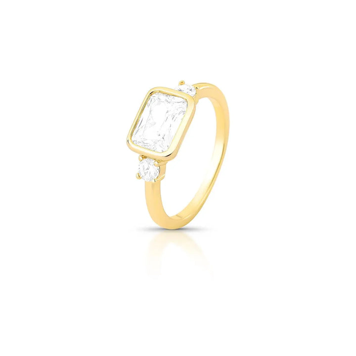 Gold Ring with Round and Rectangular Crystals