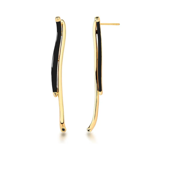 Curved Black Enamel Gold Earrings