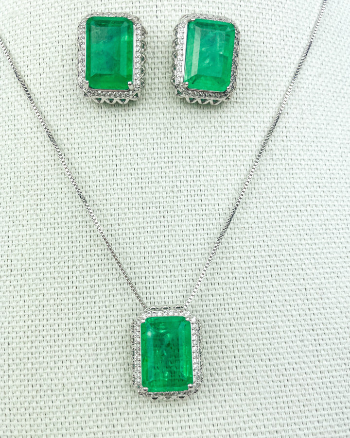 Emerald Green Fusion necklace and stud earrings with zircon stones for special occasions