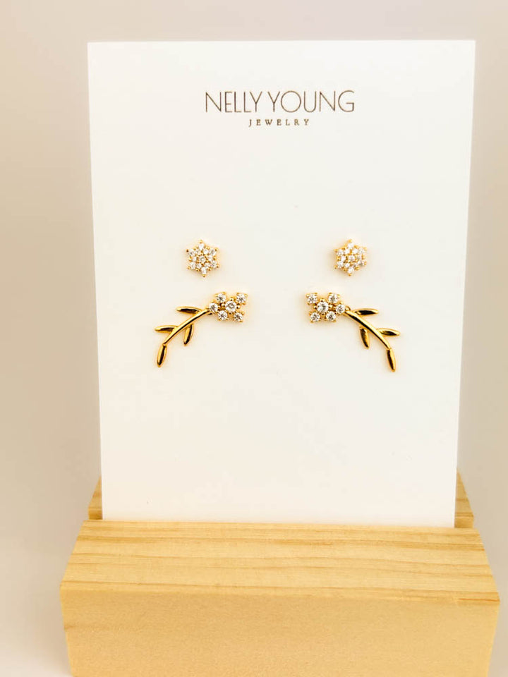 Flower earring set gold-plated with zircon stones for timeless gift jewelry