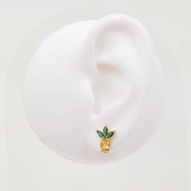 Gold-plated fruit earrings with zircon pineapple design for playful summer style
