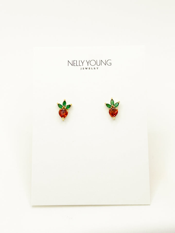 Pineapple-inspired fruit earrings in gold plating with zircon stones, perfect for gifting