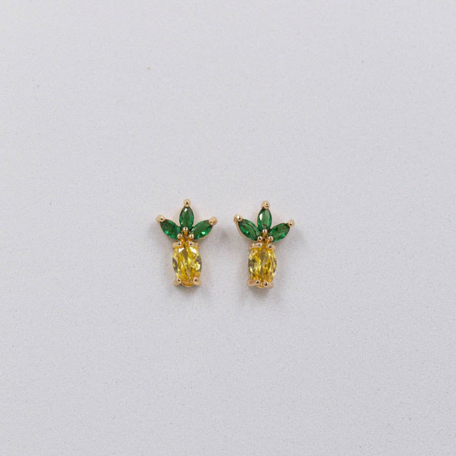 18k gold-plated hoop earrings with sparkling zircon pineapple charm for casual elegance