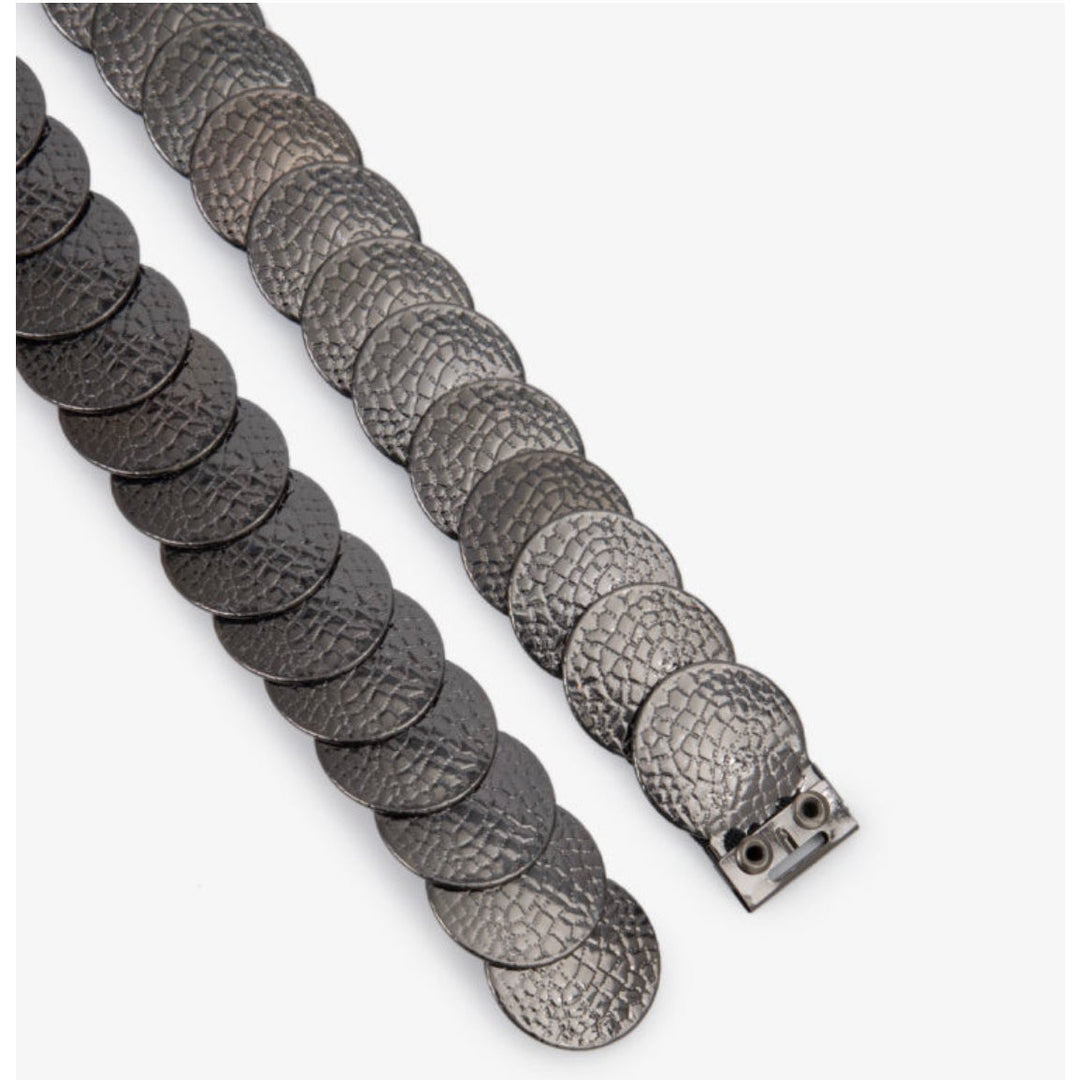 Gold Textured Coin Belt stylish accessory perfect for dresses and high-waist jeans