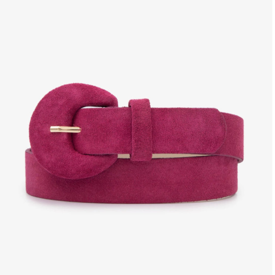 Half Moon Suede Belt with luxury suede finish and versatile pass-through buckle for modern fashion looks