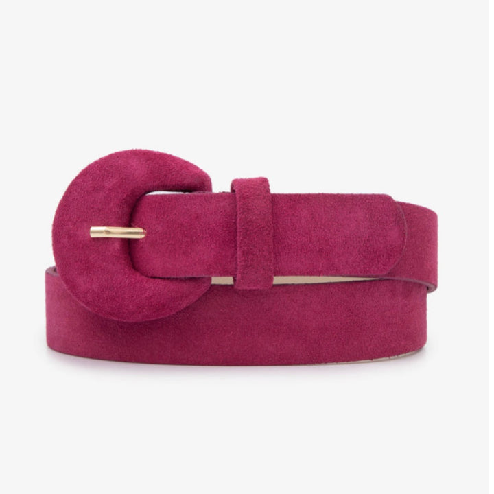 Half Moon Suede Belt with luxury suede finish and versatile pass-through buckle for modern fashion looks