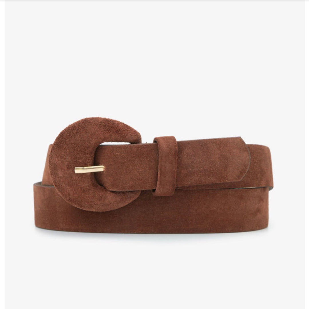 Half Moon Suede Belt crafted from premium suede with covered metal buckle, perfect for gifting or daily wear