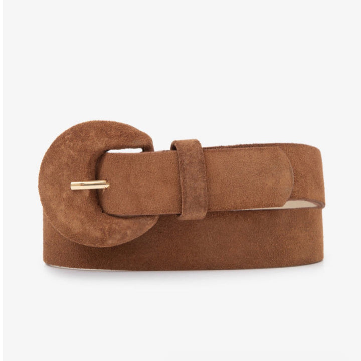 Half Moon Suede Belt in rich suede leather offering versatile layering over dresses or jeans