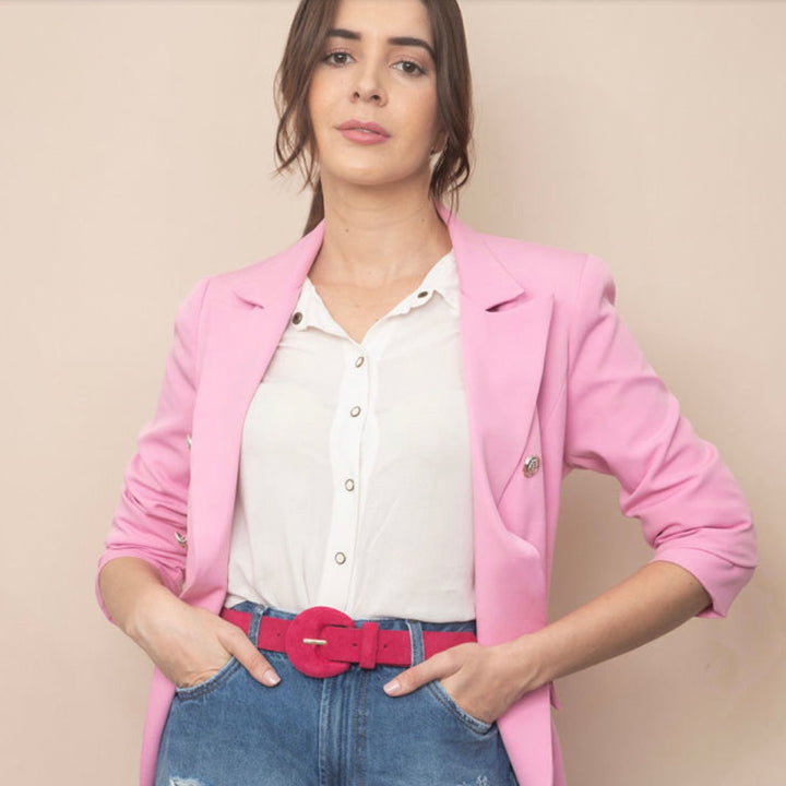 Half Moon Suede Belt designed with suede leather and half-moon buckle to enhance waistline and silhouette