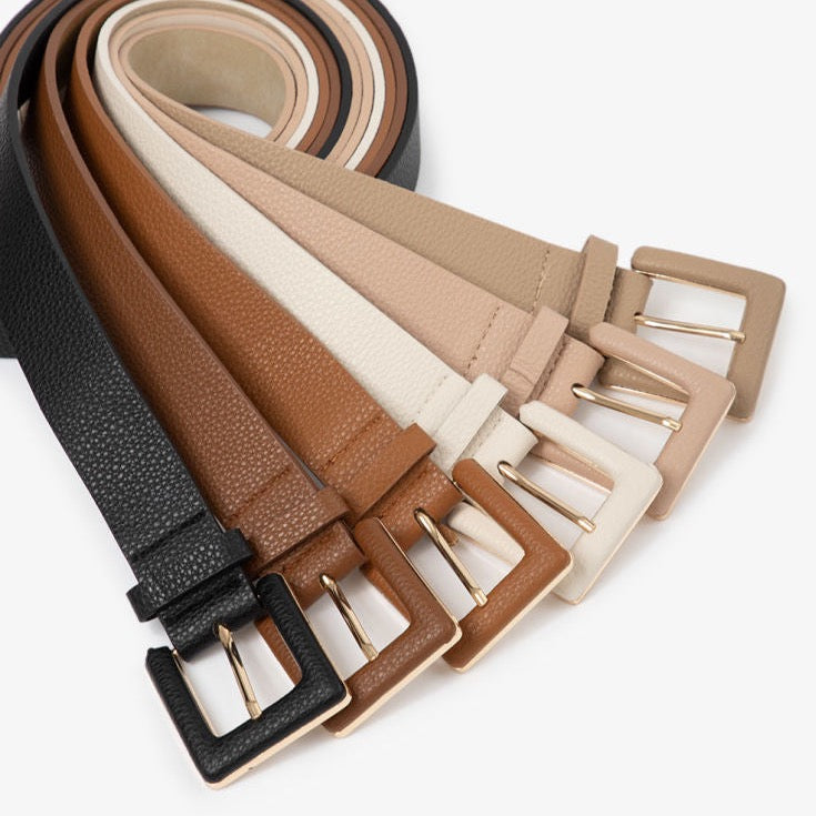 Plus Size Leather Belt featuring covered gold buckle for elegant fashion looks