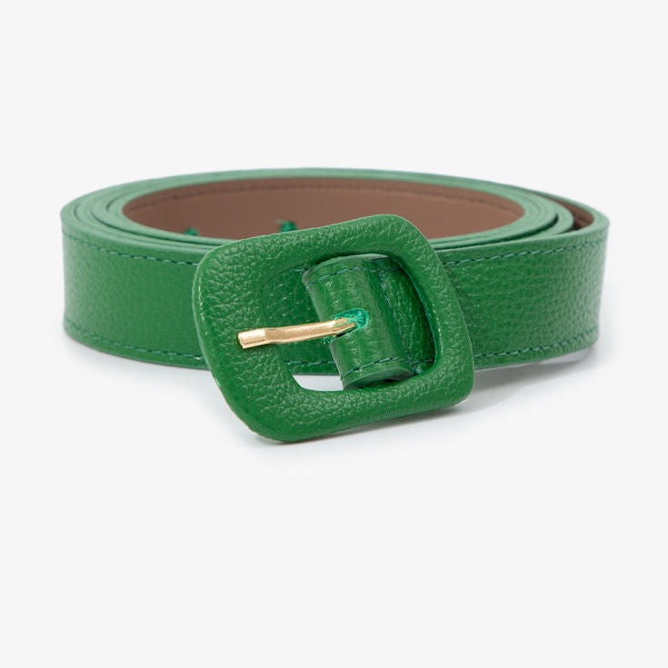 Plus Size Leather Belt with green classic rectangular buckle for versatile styling