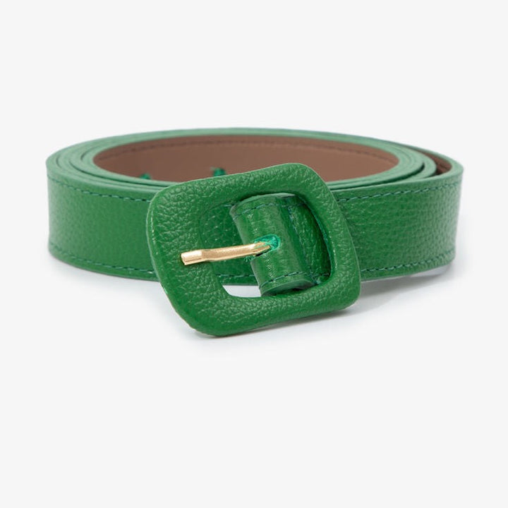 Plus Size Leather Belt with green classic rectangular buckle for versatile styling