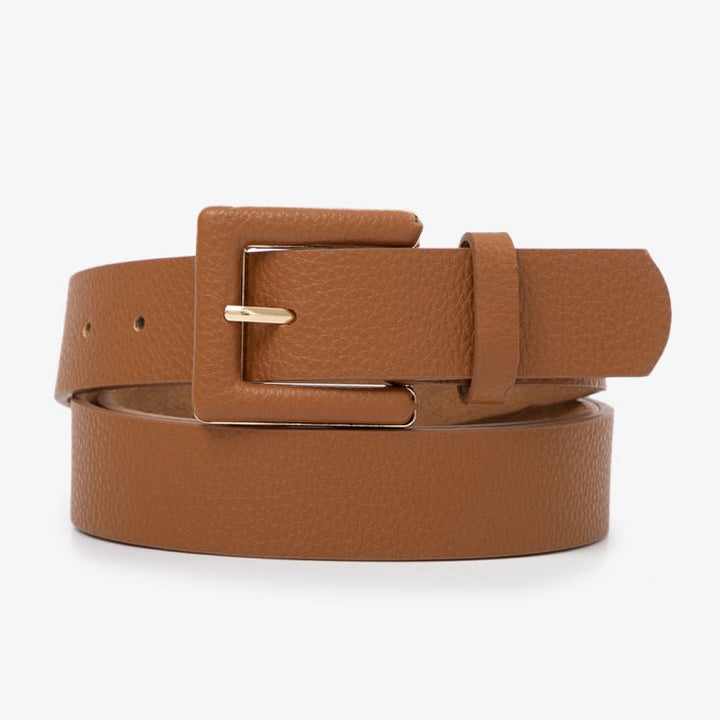 Plus Size Leather Belt wide strap and gold buckle, versatile chic for work or brunch