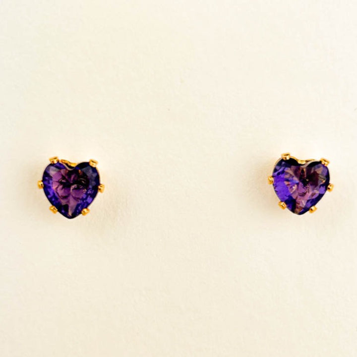Elegant Purple Zircon Heart Earrings with secure stud closure for daily wear