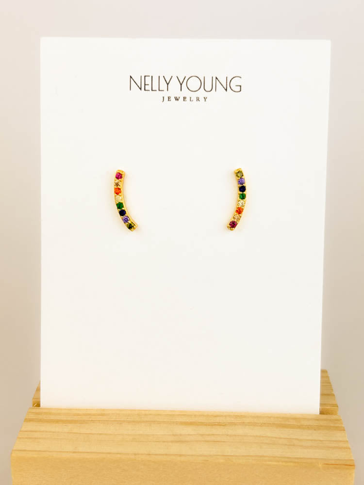 Rainbow earring 18k gold-plated colorful zircon statement piece for fashion-forward women and unique gifting