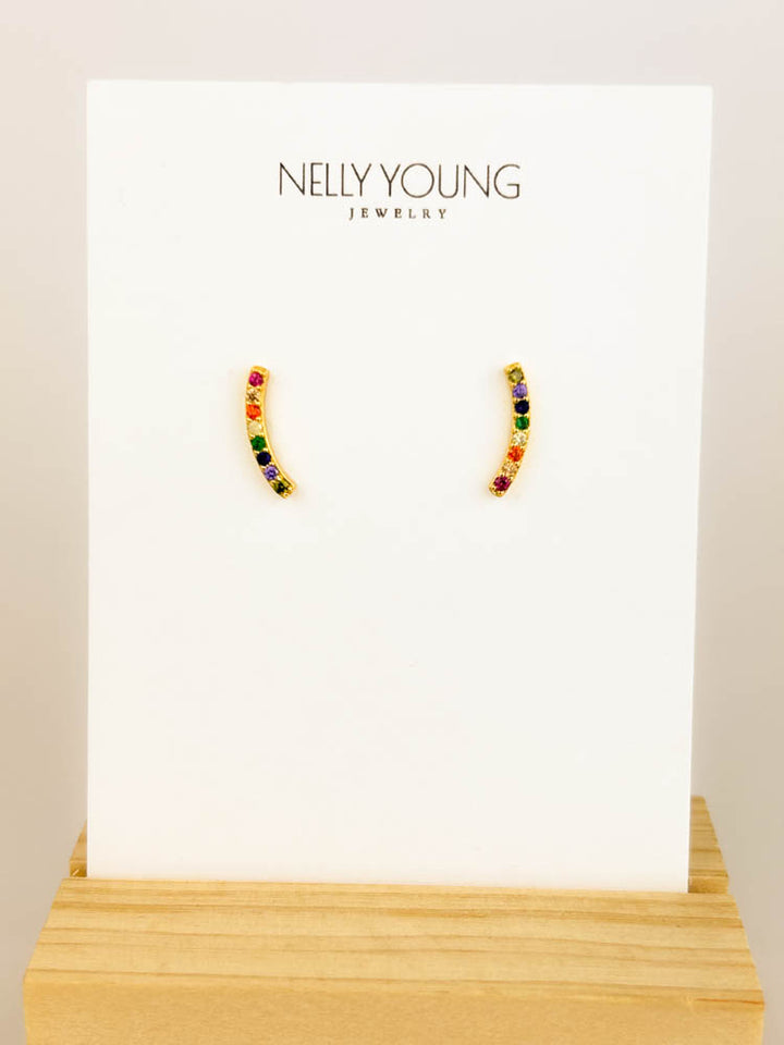 Rainbow earring 18k gold-plated colorful zircon statement piece for fashion-forward women and unique gifting