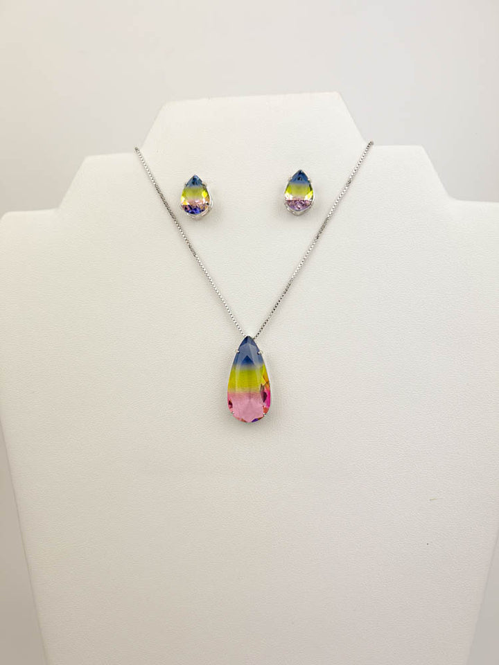 Rainbow Water Drop Necklace Set featuring vibrant fusion stones, perfect gift for her
