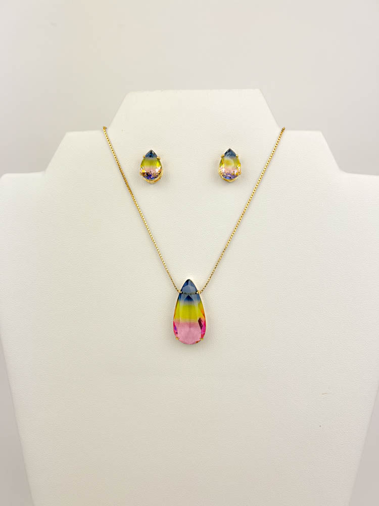 Rainbow Water Drop Necklace Set with 18k gold plating for elegant daily wear