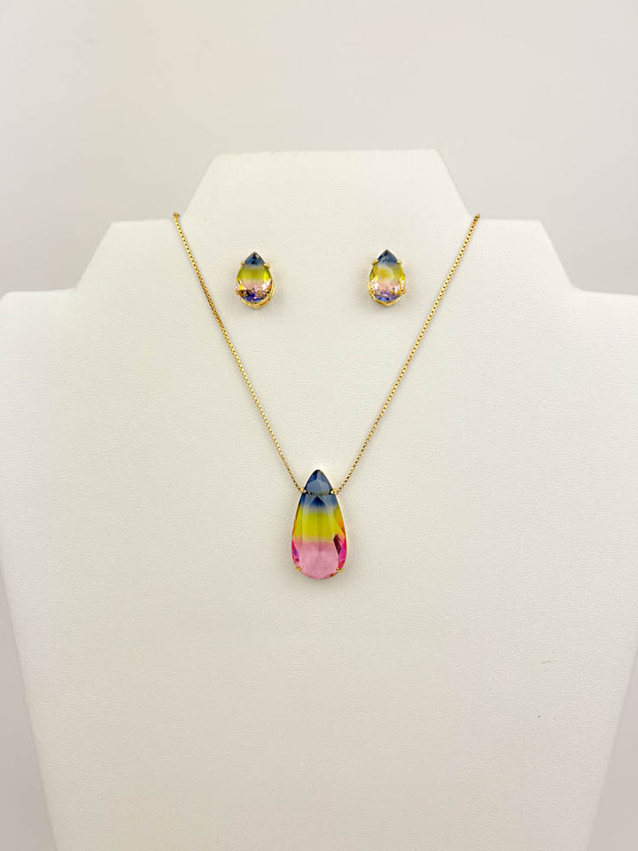 Rainbow Water Drop Necklace Set with 18k gold plating for elegant daily wear